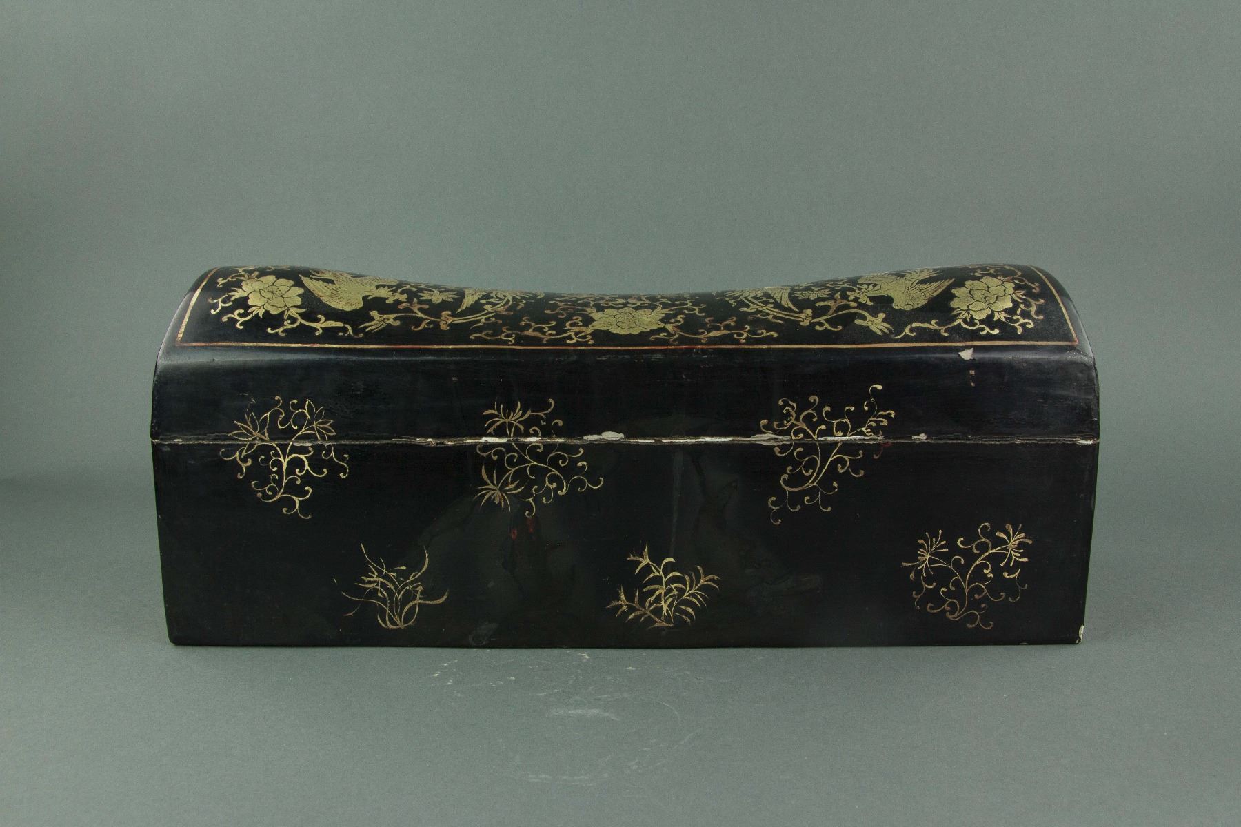 Chinese Black Lacquered Wood Pillow Box