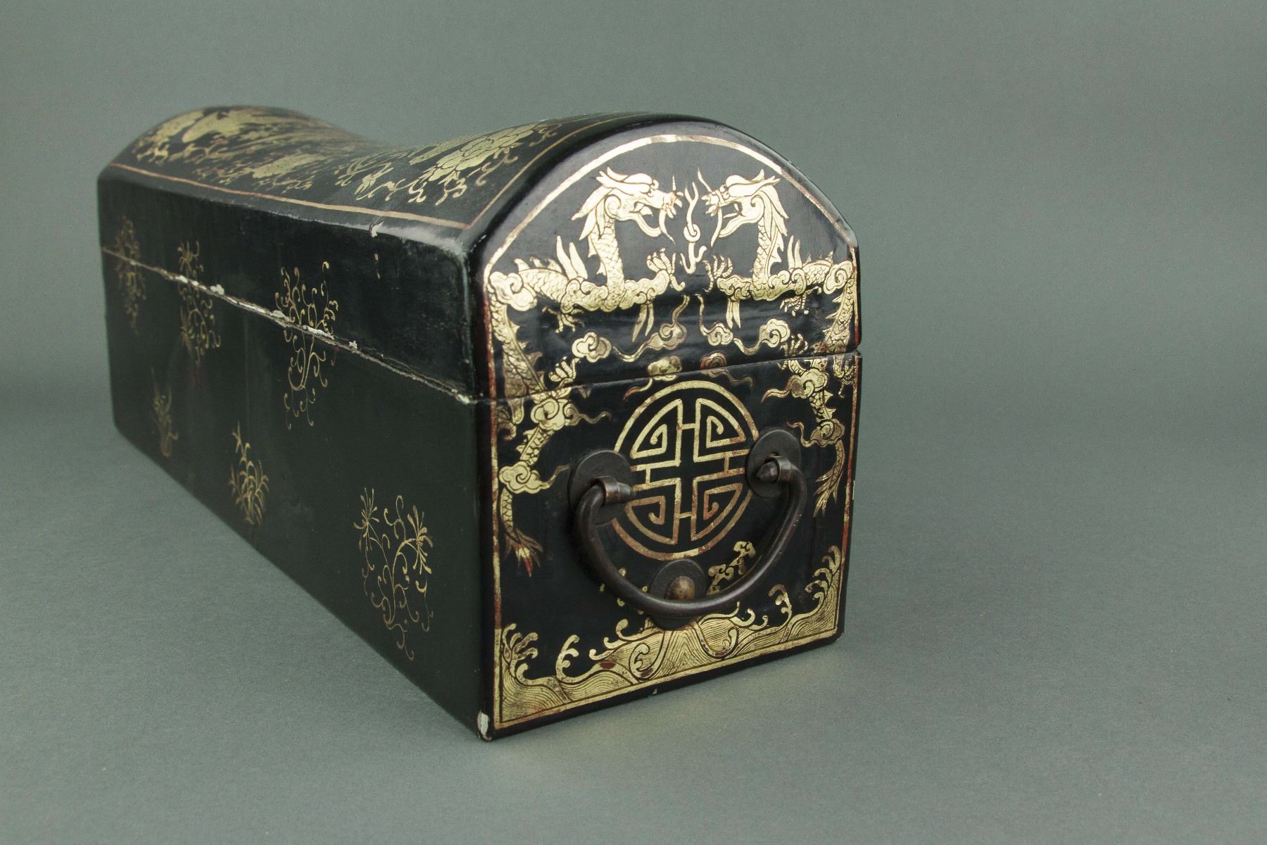 Chinese Black Lacquered Wood Pillow Box