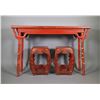 Image 1 : Republic Red Lacquered Wood Table w/ 2 Stools