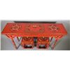 Image 2 : Republic Red Lacquered Wood Table w/ 2 Stools