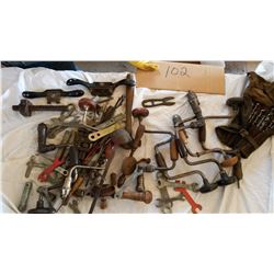 Box Of Vintage Tools (Hand Drills, Wrenches, Etc.)