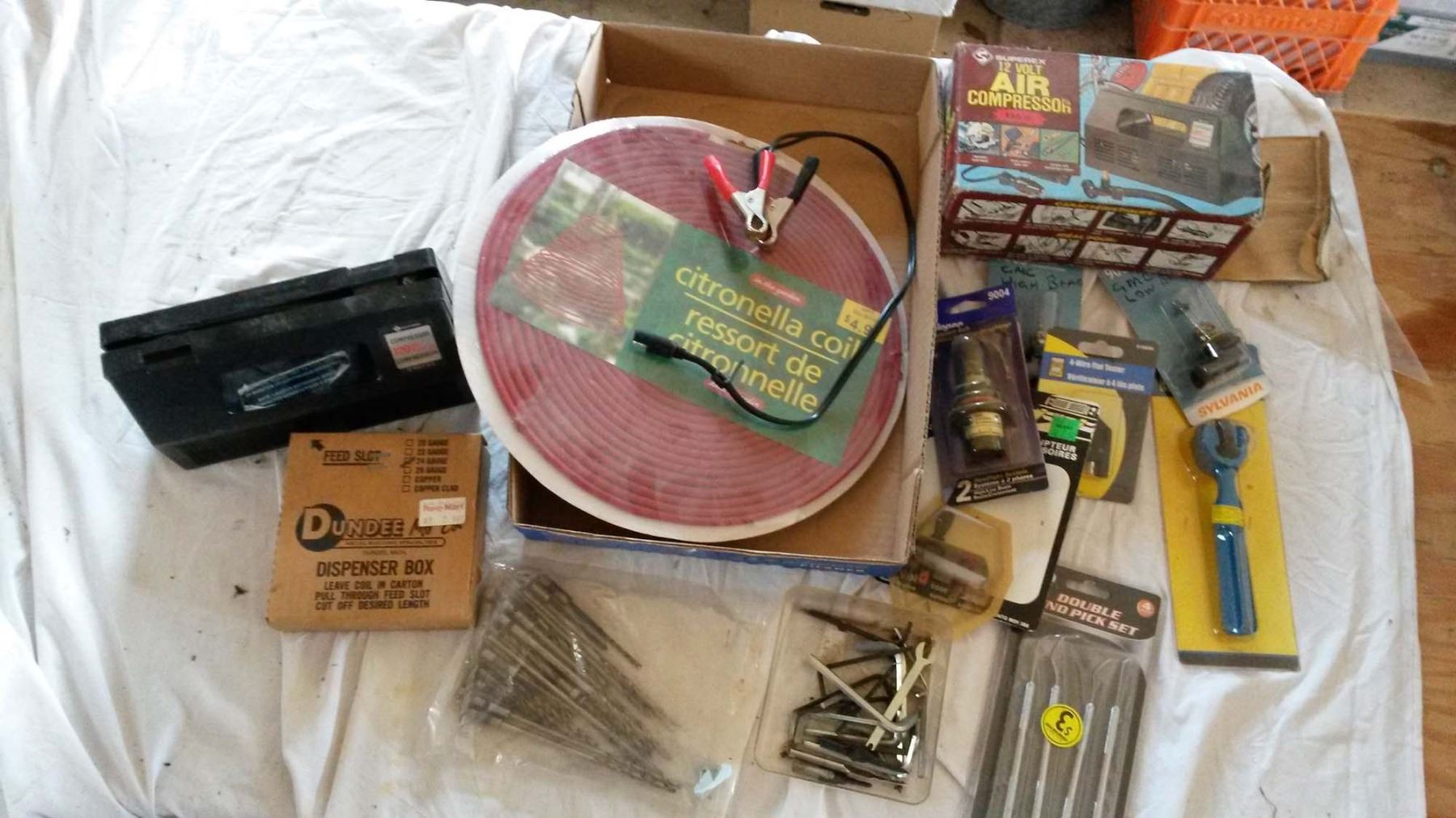 12 Volt Air Compressor, Drill Bits, & Misc.