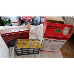 Shopmaster Compact Fluorescent Security Light, 16 Drawer Cabinet, & Rivets