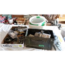 Military Ammunition Box & Boxes of Misc Items (2) (Screws, Nails, Etc.)