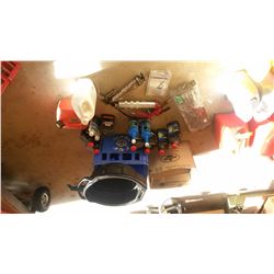 Small Gas Can, Grease Guns, Oil Chase Tray, 10W40 Oil & Other Containers With Contents