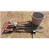 Image 1 : Lot Of Garden Tools & Gray Feed Tub