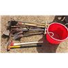 Image 1 : Lot Of Garden Tools & Red Feed Tub