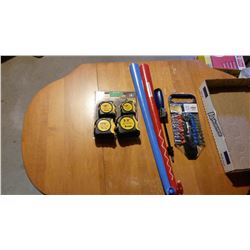 Measuring Tape Set (4-Piece), 1/4” DR Ratchet/Socket Set (22-Piece), & Misc.
