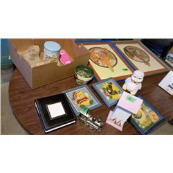 Train Coin Bank, Framed Pictures (2), Misc.