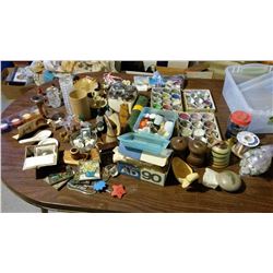 Assorted Beads, Craft Supplies, Figurines, Thimbles, Porcelain Items