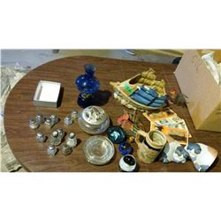 Assorted Salt & Pepper Shakers, Blue Lamp, & Misc.