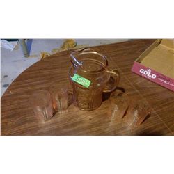 Pink Depression Pitcher & Tumblers(4)