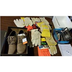 Denver Hayes Shoes (New, Size 11), Watch Batteries, Assorted Gloves (New)