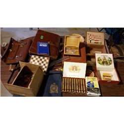Assortment Of Suitcases, Tobacco Boxes, Chess Game, Misc.