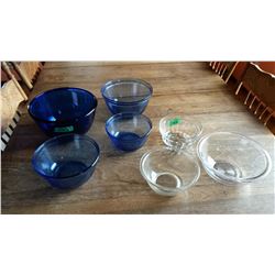 Set Of Blue Bowls, With Assorted Clear Bowls