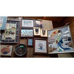 Clock (1), Assorted Framed Pictures (12)
