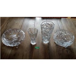 4-Piece Crystal Glass Set (2 Vases, 2 Footed Bowls)