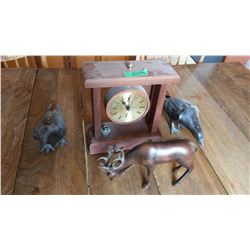 Cast Crows, Wooden Deer, & Clock