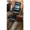 Image 2 : Leather Chair  & Foot Stools (2)