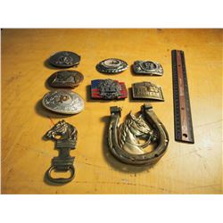 Lot Of Belt Buckles & Similar (US Army, RCMP, The Pioneer, Horse Doorknocker & Bottle Opener)