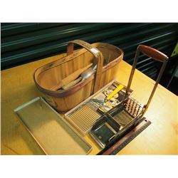 Lot Of Old Kitchen Appliances In Wooden Basket