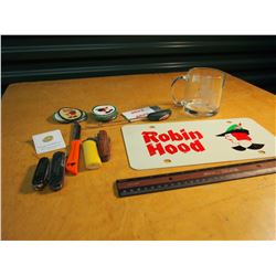 Lot Of Robin Hood & Mixed Memorabilia (License Plate, Swiss Army Knives, Etc.)