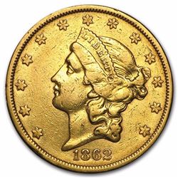 1862-S $20 Liberty Gold Double Eagle AU RARE DATE HIGH VALUE