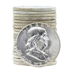 Roll of (20) 1958 Brilliant Uncirculated Franklin Half Dollar Coins