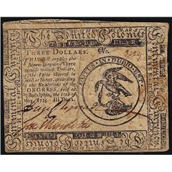 May 10, 1775 $3 Continental Currency Note