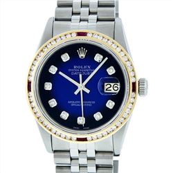 Rolex Stainless Steel 1.30ctw Ruby and Diamond Datejust Mens Wristwatch