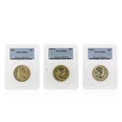 Set of (3) 1952-D-S Franklin Half Dollar Coins PCGS MS64