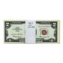 Lot of (100) 1963 $2 Legal Tender Red Seal Notes CU