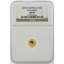 2010P $2 Australia Kangaroo Gold Coin NGC MS69