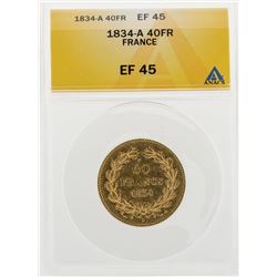 1834-A 40 Francs Gold Coin ANACS EF45