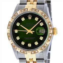 Rolex Mens Two Tone 18KT Yellow Gold Diamond Datejust Wristwatch