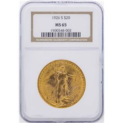 1926-S $20 St. Gaudens Double Eagle Gold Coin NGC MS65