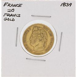 1839 France 20 Francs Gold Coin