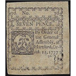 October 11, 1777 Seven Pence Connecticut Colonial Currency Note