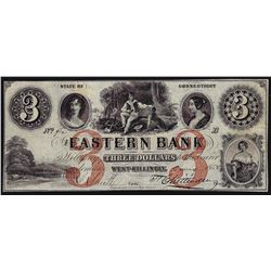 1852 $3 The Eastern Bank West Killingly Connecticut Obsolete Bank Note