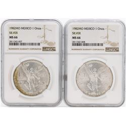 Lot of (2) 1982MO Mexico Libertad Silver Coins NGC MS66