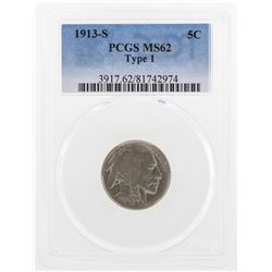 1913-S Buffalo Nickel Coin PCGS MS62 Type 1