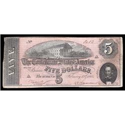 1864 $5 The Confederate States of America Note