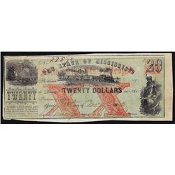 1862 $20 The State of Mississippi Obsolete Bank Note