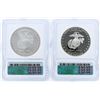 Image 2 : Set of (2) 2005 $1 Marine Corps Silver Dollar Coins ICG Graded