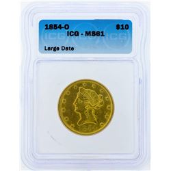 1854-O Large Date Liberty Head Eagle Gold Coin ICG MS61