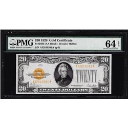 1928 $20 Gold Certificate Note PMG Choice Uncirculated 64EPQ