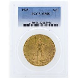 1925 $20 St. Gaudens Double Eagle Gold Coin PCGS MS65