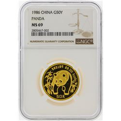 1986 50 Yuan China Gold Panda Coin NGC MS69
