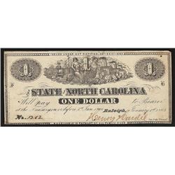 1863 $1 The State of North Carolina Obsolete Note