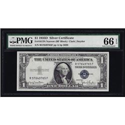 1935D $1 Silver Certificate Note Narrow PMG Gem Uncirculated 66EPQ